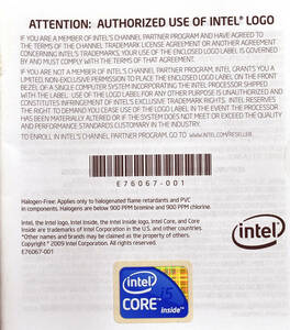 intel Core i5 (初代 第1世代) エンブレムシール (純正/未使用品)(非純正品では有りませんのでご安心願います。(管:EB04