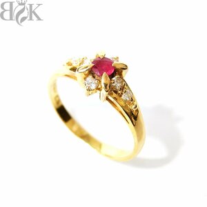 美品 K18 デザインリング 指輪 メレダイヤ ピンク色 イエローゴールド 約12号 総重量約3.1g 造幣局刻印 超音波洗浄済み 〓