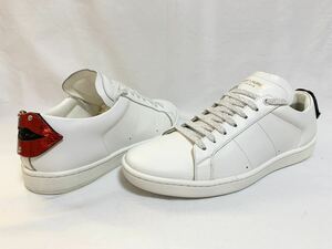 希少 超美品 Saint Laurent サンローラン リップ パッチ 唇モチーフ レザー ローカット スニーカー 靴 メンズ シューズ 41 25.5～26cm 白