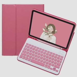 送料無料★iPad 第10世代 10.9インチ キーボード ケース キャンディー色 ペンホルダー付き (濃いピンク)