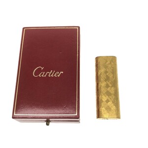 【Cartier】カルティエ ガスライター ゴールドカラー オーバル クロス 総柄 ローラー式 人気ブランド 小物 喫煙具 火花OK 現状品 J1243
