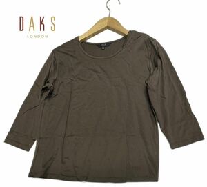 DAKS LONDON★ダックス★（42）裾ワンポイントロゴ刺繍 七分袖 Tシャツ カットソー/ダークブラウン系 美品