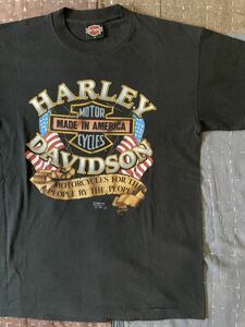90s L harley davidson 3D EMBLEM vintage Tシャツ ハーレー ビンテージ アメリカンフラッグ 1990 バイク