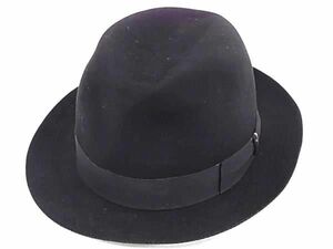 1円 ■極美品■ BORSALINO ボルサリーノ アンゴラ100％ 帽子 ハット 表記サイズ 55 メンズ レディース ブラック系 AW5254