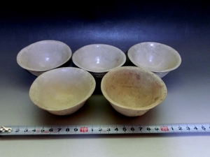 煎茶碗■素焼き 詩仙登 5客 白泥 湯呑み ぐい呑み お茶道具 古美術 時代物 骨董品■