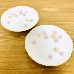 ★美品★大倉陶園 オークラ 食器 OKURA 金彩 桜 花 プレート 銘々皿 ケーキ皿 2枚セット