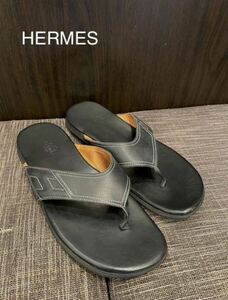 HERMES エルメス サンダル　ビーチサンダル　ドレス　レザー　メンズ　41 ブラック 