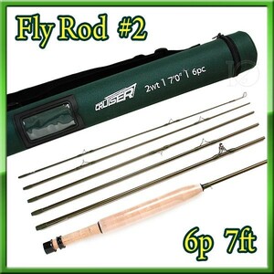 【新品】Fly Rod フライロッド 6ピース #2 ロッドチューブ付 7FT パックロッド トラベルロッド★★