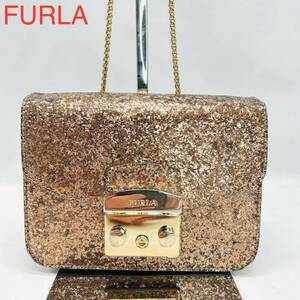 希少　FURLA フルラ　メトロポリス　ショルダーバッグ チェーンショルダー　パーティーバッグ チェーン 斜め掛け スパンコール 