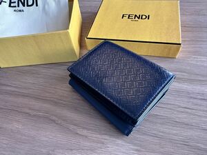 FENDI 三つ折り財布　小銭入れ付　マイクロ FFシリーズ　ネイビー　新品未使用　メンズ　レディース　ユニセックス