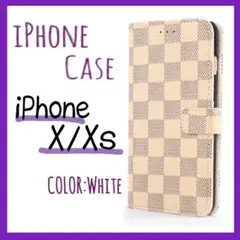 スマホケース 手帳型 新品 iPhoneX iPhoneXs ケース 白 格子柄