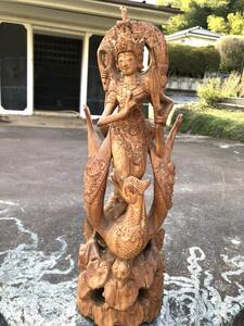 インド　インテリア　置物　人形　鳳凰に抱かれる女神　木彫り　アンティーク・ヴィンテージ　オブジェ　美術品　
