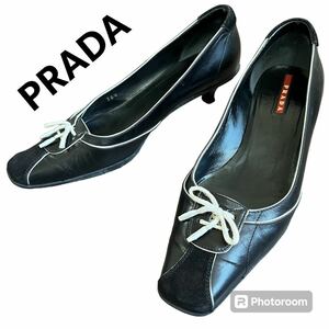 PRADA プラダ パンプス 23.5cm 36 1/2 シューズ 靴 レザー ハイヒール 黒 ブラック レディース イタリア製
