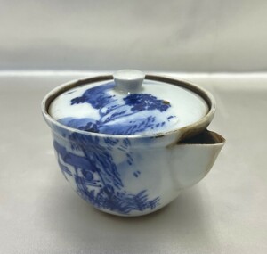 京焼 名工「三浦竹泉」作 染付山水文宝瓶　煎茶道具 宝瓶　急須