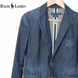 ラルフローレンRALPH LAUREN BLUE LABEL■デニム地 テーラードジャケット ヴィンテージ加工 インディゴ染め■9■ネイビー ※NK4328316