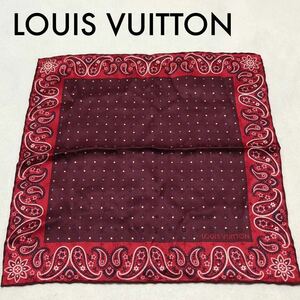 LOUIS VUITTON ルイヴィトン　ミニスカーフ　シャドーモノグラム　ペイズリー　ドット　レッド×ボルドー