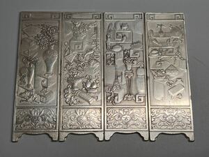 中国美術 時代物 文鎮 刻印あり 古玩 浮き彫り 厚重 文房 細工 金属工芸