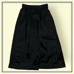 シルク混◆伊太利屋 イタリヤ 光沢感 フレア スカート サイズ 11 /黒/ブラック/絹/レディース