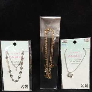 ★新品・未開封&開封・使用品★【ANKLET】アンクレット リボン柄 ゴールド色 花柄 シルバー色 リボントップ (株)ワールド 3点セット