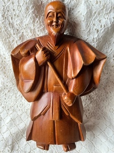 木彫り 武士　侍　天然木　彫刻　古い　武将　ちょんまげ　着物　紋付袴　人物像　工芸　置物　飾り