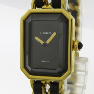 【中古】CHANEL 腕時計 プルミエール L 腕時計 クオーツ GP レザー ブラック文字盤 H0001