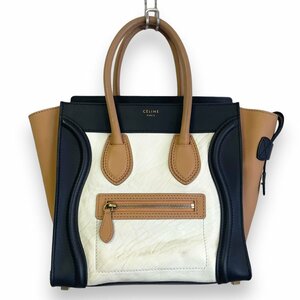 良品 CELINE セリーヌ ラゲージバッグ マイクロショッパー レザー ハンドバッグ マルチカラー