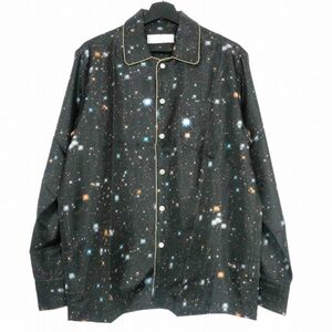 未使用品 ネオンサイン NEON SIGN Cosmo Milky SatinTwill Shirt オープンカラーシャツ 長袖 46 ブラック 黒 1249 メンズ