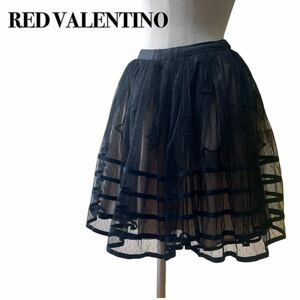 REDVALENTINO レッドヴァレンティノ フレアスカートシースルー 透け感 シルク星スター黒ブラック38 M