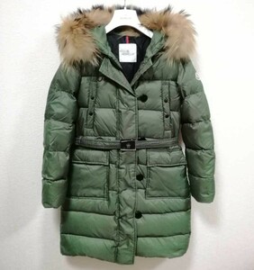 最終値下げ MONCLER ジェノブリエ GENEVRIER ダウンコート ファー カーキ 0 グリーン モンクレール 正規品 ダウンジャケット ロゴワッペン