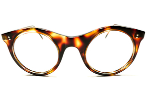 発展途上初期シェイプ 1940s英国製デッドストックEGG SHAPEクラシックラウンドMETAL芯入リム鼈甲丸眼鏡A2606 ヴィンテージ イギリス メガネ