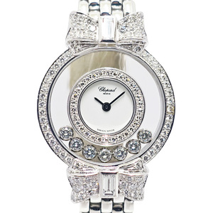 【栄】メーカーOH済 CHOPARD ショパール ハッピーダイヤモンド 20/5596 18K 750 WG レディース ホワイト クォーツ 腕時計 女