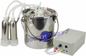 電気搾乳機キット、牛と羊の電動搾乳器 ステンレス製バレル搾乳機真空ポンプヤ、10L ポータブルステンレス鋼家庭用高構成ダブルヘッド