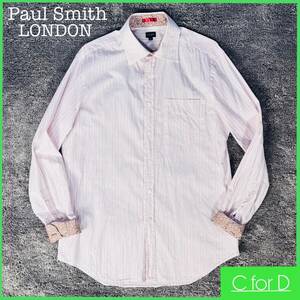 ★Paul Smith LONDON★Lサイズ ポールスミス ロンドン 長袖 シャツ メンズ ピンク ストライプ 花柄 トップス Yシャツ ビジネスシャツ Y068