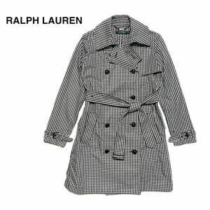 ☆美品 ラルフローレン RALPH LAUREN ギンガムチェック ツイル トレンチコート 白黒 ロングコート ステンカラーコート モノトーン