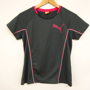 プーマ 半袖Tシャツ 胸ロゴ 部分メッシュ サイドライン スポーツウェア トップス レディース Sサイズ ブラック PUMA