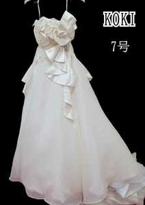 岩ド30)ウェディングドレス カラードレス オフオワイト koki シンプル 7号 バラ 結婚式 衣装 撮影 記念写真 舞台衣装 220808