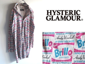 美品 Andy Warhol BY HYSTERIC GLAMOUR ヒステリックグラマー アンディウォーホル Brillo フードロングカーディガン F パーカー チュニック