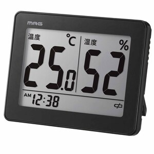 ☆ ブラック ☆ MAG 温度湿度計 スカイ MAG マグ 温湿度計 デジタル 時計 温度 湿度 小型 置時計 置き時計 掛け時計 温度計 湿度計