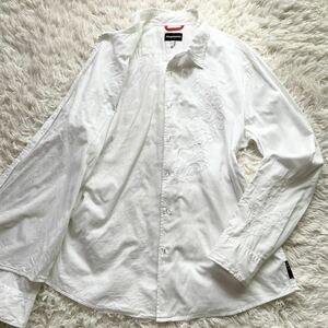 XL 希少デザイン EMPORIO ARMANI エンポリオアルマーニ デザインステッチ 長袖シャツ 白シャツ ホワイト コットン 刺繍 