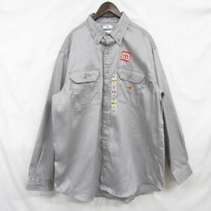 新品未使用 USA製 ビックサイズ XL carhartt FR 長袖 ワーク シャツ BD ボタンダウン グレー 古着 ビンテージ カーハート 3S2805