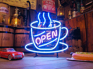 【即納】【在庫あり】 コーヒー＆オープン　ネオン管 ■ 【6ヶ月保証付き】 ■ アメリカ雑貨 アメリカン雑貨