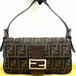 1円●極美品/保存袋付き●FENDI フェンディ ズッカ マンマバケット ワンショルダーバッグ ハンドバッグ キャンバス 金具 レザー レディース