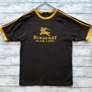 超希少/8周年モデル◎バーバリーブラックレーベル BURBERRY BLACKLABEL リンガーTシャツ ホースロゴ バックプリント ブラウン サイズ2 M