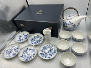 ∇花∇【マイセン/MEISSEN】 ブルーオニオンパターン 人気の高級湯呑・茶托五客・急須揃 マイセン純正ボックス m24430-1