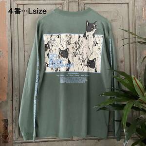 新入荷！4番 Lsize ネコ 猫 ねこ ロンT 長袖 ロングTシャツ Tシャツ ロングスリーブ go slow caravan ゴースローキャラバン