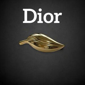 【希少　美品】　クリスチャン　ディオール　ブローチ　リーフ　ヴィンテージ　 Dior アクセサリー ラインストーン　ゴールド　葉っぱ　408