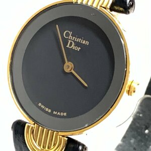 f001 Z4 41. Christian Dior クリスチャンディオール レディース腕時計 QZ 3032 レザーベルト ブラック系 動作品