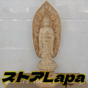 高43cm 総檜材　木彫仏教　精密彫刻　仏教工芸品　極上品　切金　仏師で仕上げ品 薬師如来 立像