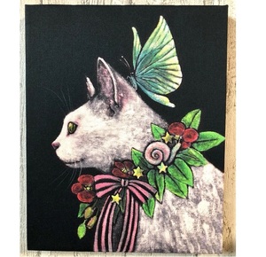 星月猫★アート「白猫」絵画　F3 複製画 　木製パネル貼り27.3cmｘ22cm　厚み２㎝　「007」