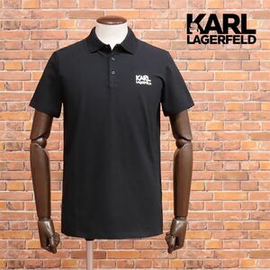 23春夏/KARL LAGERFELD/Mサイズ/ポロシャツ 745082 531221 ジャージー伸縮 ロゴ ワンポイト 半袖 ゴルフ 新品/黒/ブラック/ic132/